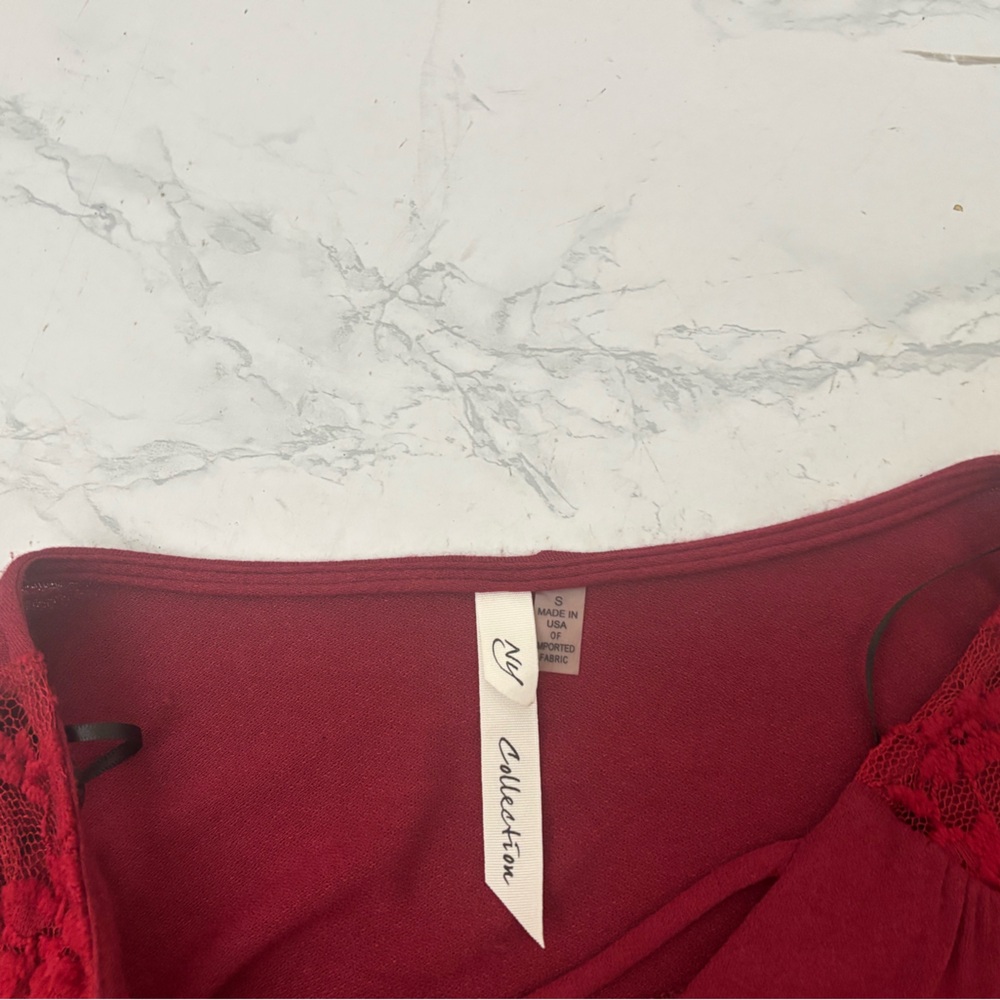 NY Collection Long Sleeve Strappy Blouse Size S Shirt Red Pullover Top - Picture 4 of 5